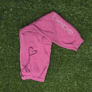 Bebe Rhinestone Logo Y2K Chic Fuchsia Jogger Sport Gold Accent Sweatpants Large